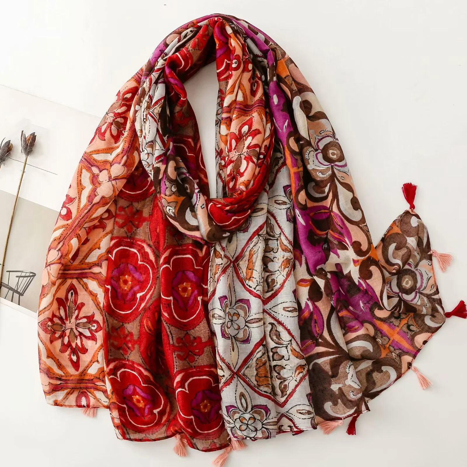 New retro red exotic ethnic style scarf, travel sunscreen scarf accessory, Bohemian Balinese gauze shawl
New retro red exotic ethnic style scarf, travel sunscreen scarf accessory, Bohemian Balinese gauze shawl