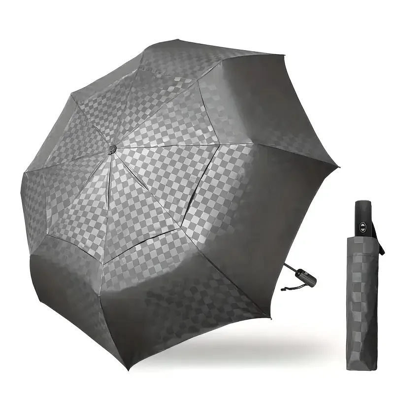 Automatic Rain & Sun Umbrella Checkered Black Coating Parasol Anti-UV 3 Folding Wind Resistant Auto Luxury Big Windproof 8 Ribs
Automatic Rain & Sun Umbrella Checkered Black Coating Parasol Anti-UV 3 Folding Wind Resistant Auto Luxury Big Windproof 8 Ribs
