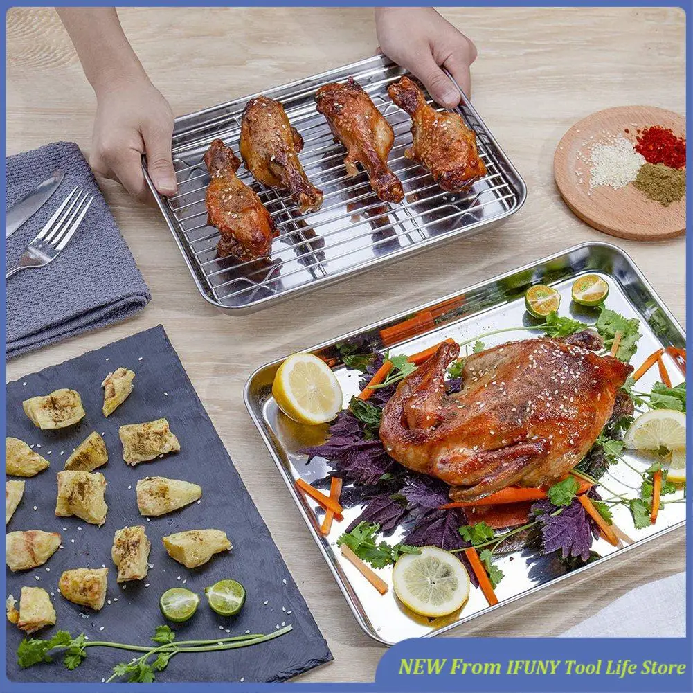 Stainless Steel Baking Tray With Removable Cooling Rack Non-Stick Chips Basket Baking Dish Grill BBQ Tray Accessories New
Stainless Steel Baking Tray With Removable Cooling Rack Non-Stick Chips Basket Baking Dish Grill BBQ Tray Accessories New