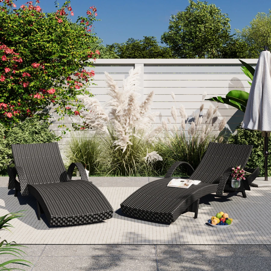 Outdoor wicker chaise lounge chairs set of 2, black rattan, for patio/pool sunbathing, ergonomic wave design with 5-level adjus
Outdoor wicker chaise lounge chairs set of 2, black rattan, for patio/pool sunbathing, ergonomic wave design with 5-level adjus