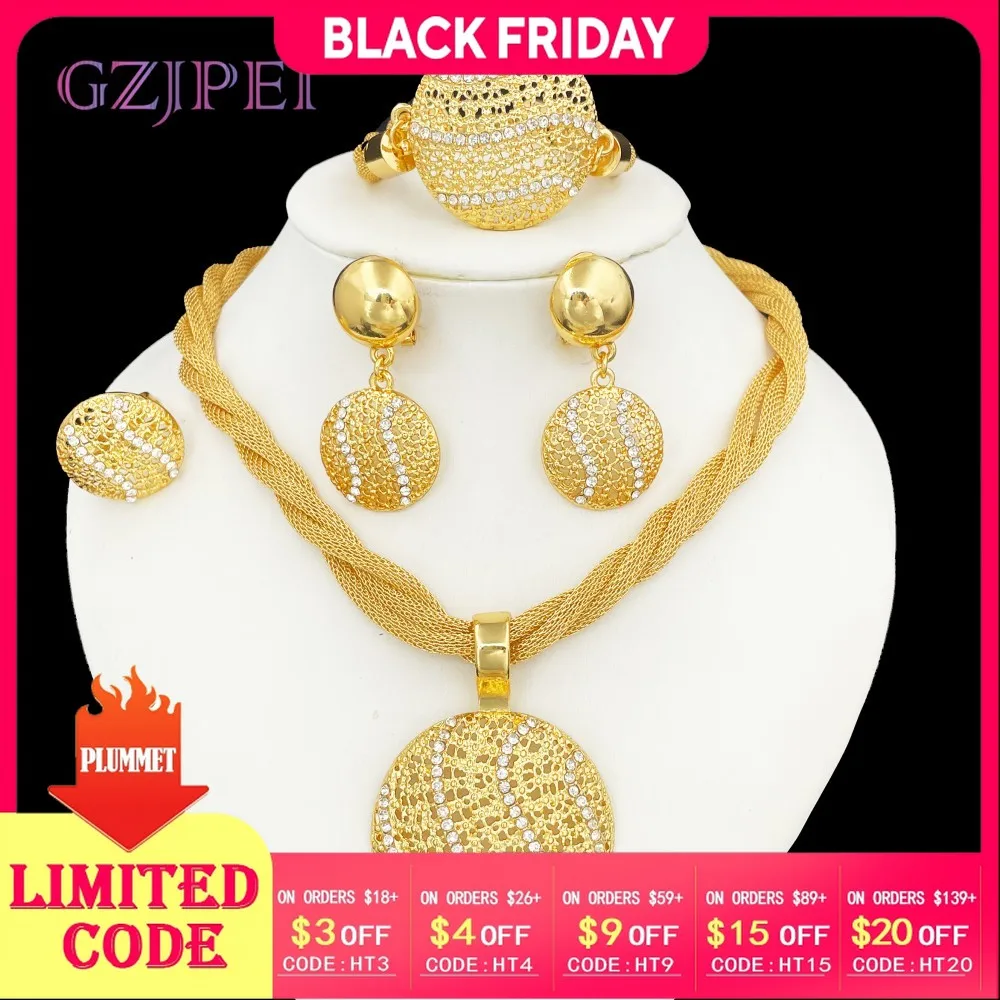 GZJPEI 2025 New Women Jewelry Set Hight Quality 18K Gold Plated Round Pendant Necklace Bracelet Shiny Zircon Earring Ring
GZJPEI 2025 New Women Jewelry Set Hight Quality 18K Gold Plated Round Pendant Necklace Bracelet Shiny Zircon Earring Ring