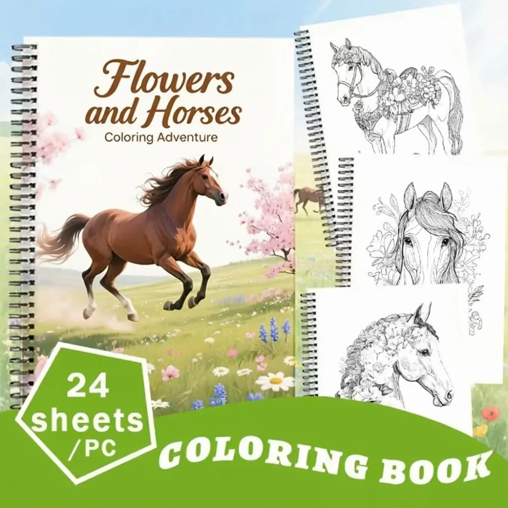 A4 Spiral Bound Flowers and Horses Coloring Adventure 24 Pages Pastoral Scenes for Adults Relaxing Art Gift
A4 Spiral Bound Flowers and Horses Coloring Adventure 24 Pages Pastoral Scenes for Adults Relaxing Art Gift