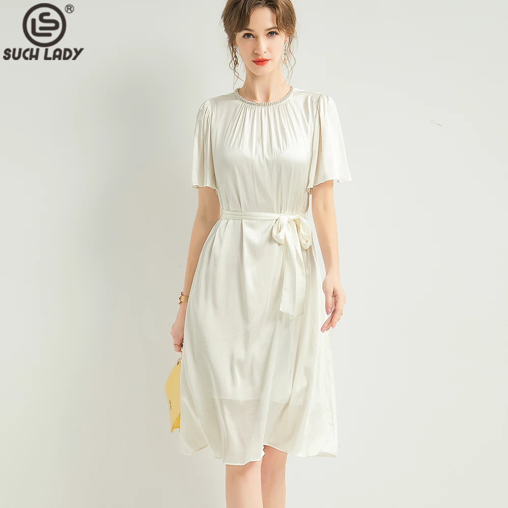 100% Natural Silk Dress Women's O Neck Short Sleeves Beaded Lace Up Fashion A Line Summer Vestidos
100% Natural Silk Dress Women's O Neck Short Sleeves Beaded Lace Up Fashion A Line Summer Vestidos