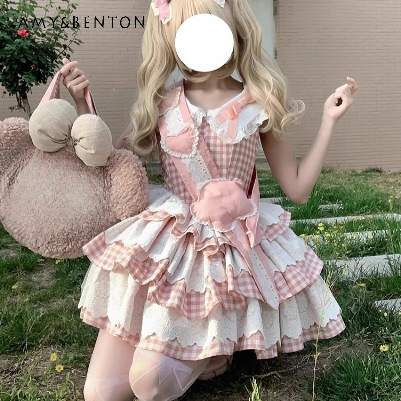 2025 Japanese Summer Cute Sweet Pink Plaid Small Flying Sleeves Lolita Waist Thin Layered Waist Thin Dress For Women
2025 Japanese Summer Cute Sweet Pink Plaid Small Flying Sleeves Lolita Waist Thin Layered Waist Thin Dress For Women