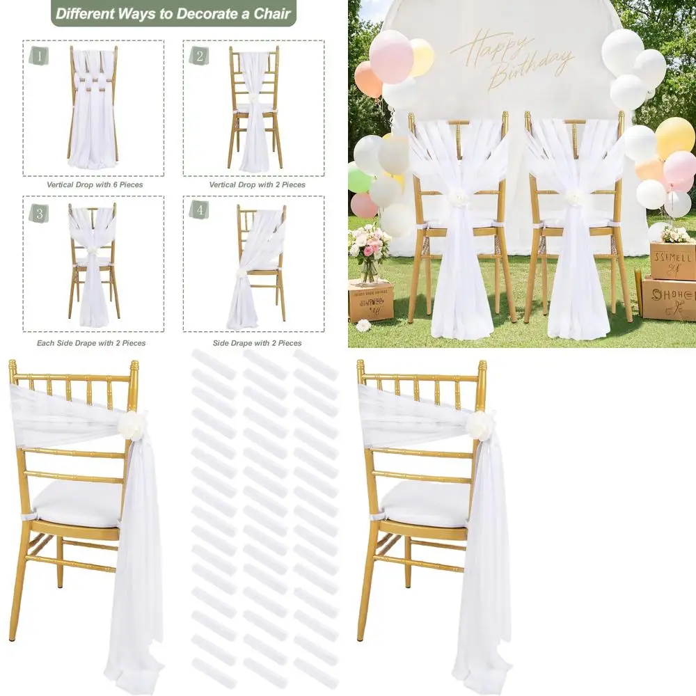 8ft Sheer Fabric Chair Sashes for Wedding - 48 Pack Party & Banquet Chair Decorations
8ft Sheer Fabric Chair Sashes for Wedding - 48 Pack Party & Banquet Chair Decorations