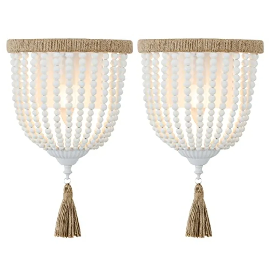 Boho Wood Beaded Wall Light Hand-Woven Rope Farmhouse Bedside Wall Lamp White Rustic Bohemia Wall Sconce Lighting Fixture for B
Boho Wood Beaded Wall Light Hand-Woven Rope Farmhouse Bedside Wall Lamp White Rustic Bohemia Wall Sconce Lighting Fixture for B