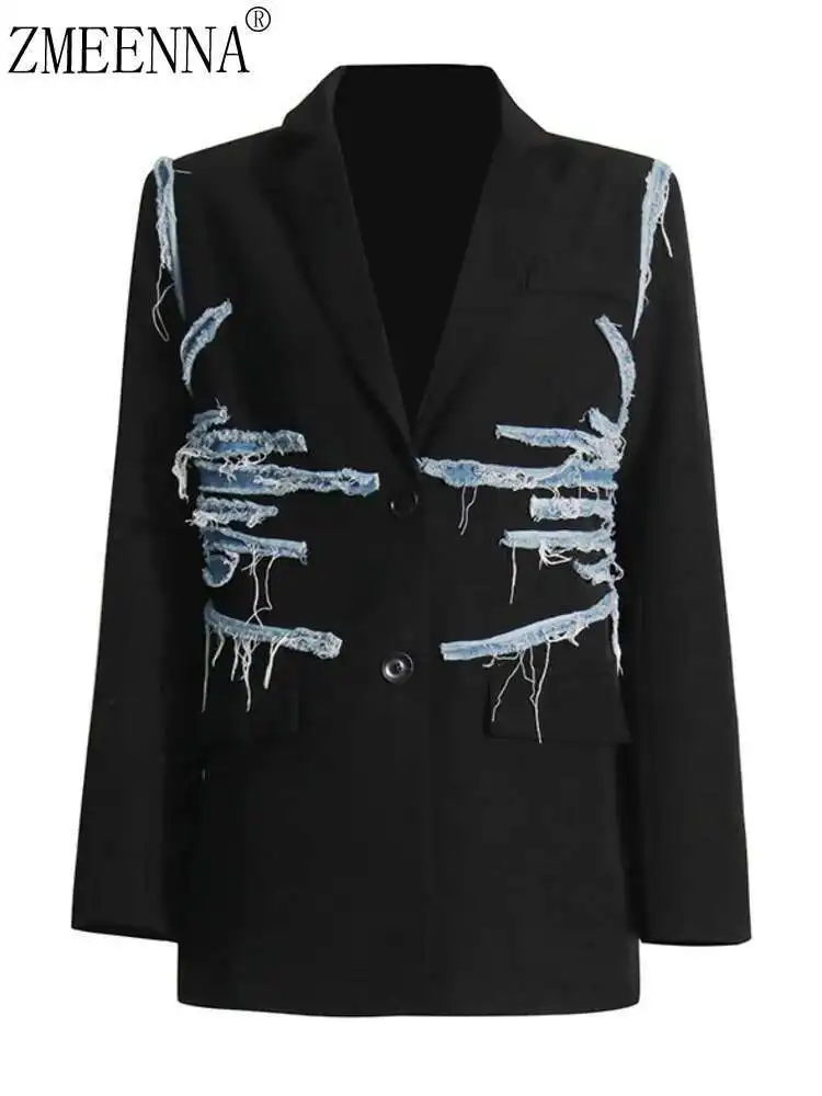 ZMEENNA Denim Vintage Single-breasted Tassel Patchwork Notched Contrast Color Women's Blazers 2024 Autumn Winter New ZM175
ZMEENNA Denim Vintage Single-breasted Tassel Patchwork Notched Contrast Color Women's Blazers 2024 Autumn Winter New ZM175