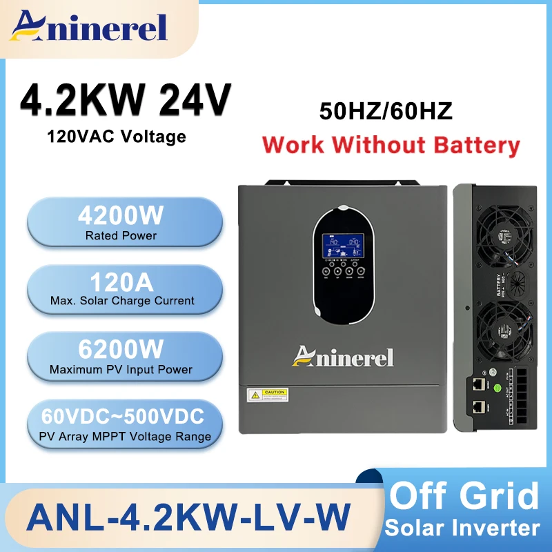 Aninerel 4200W 120V Off Grid Solar Inverter 24V 120A PV 6200W MPPT Charger Pure Sine Wave Home Inverter LCD Display With WiFi
Aninerel 4200W 120V Off Grid Solar Inverter 24V 120A PV 6200W MPPT Charger Pure Sine Wave Home Inverter LCD Display With WiFi