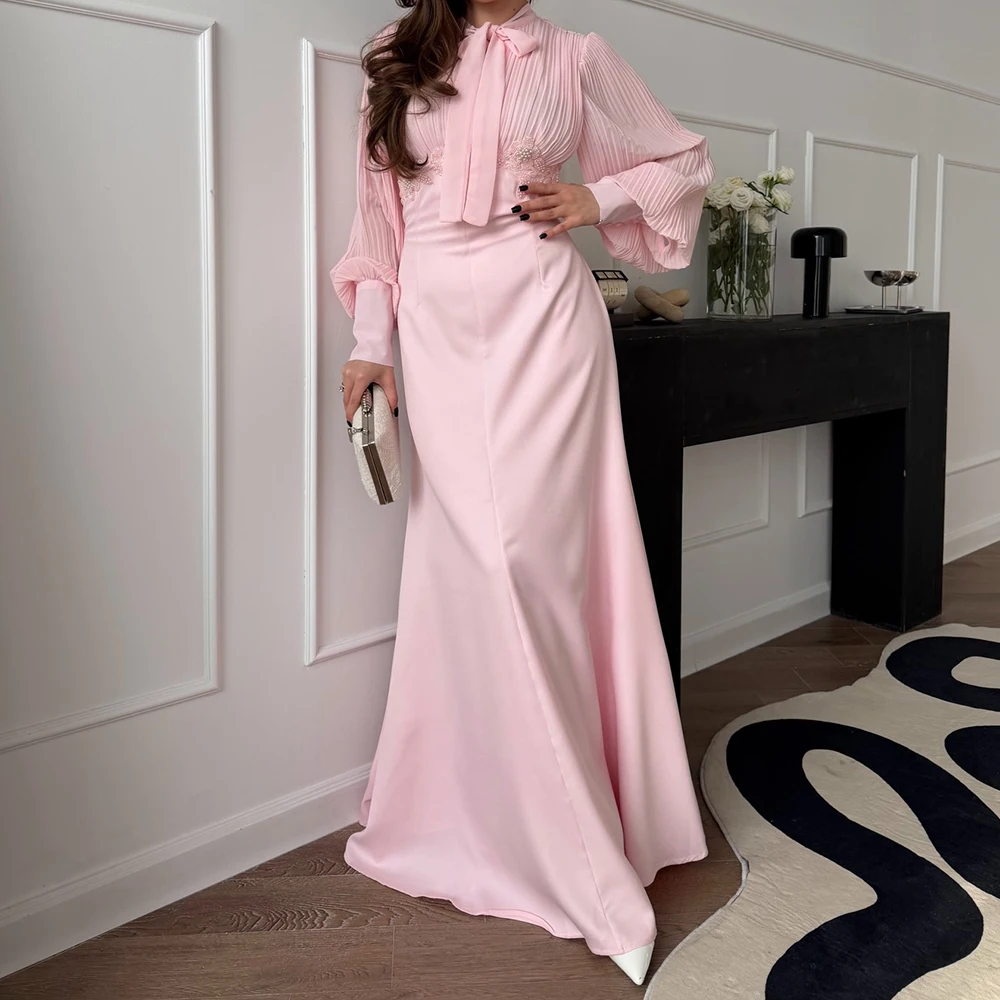Women's A-line Evening Dresses Floor-length High-neck Full Sleeve Prom Gown Fashion Flowers Beading Draped Customized Gowns
Women's A-line Evening Dresses Floor-length High-neck Full Sleeve Prom Gown Fashion Flowers Beading Draped Customized Gowns
