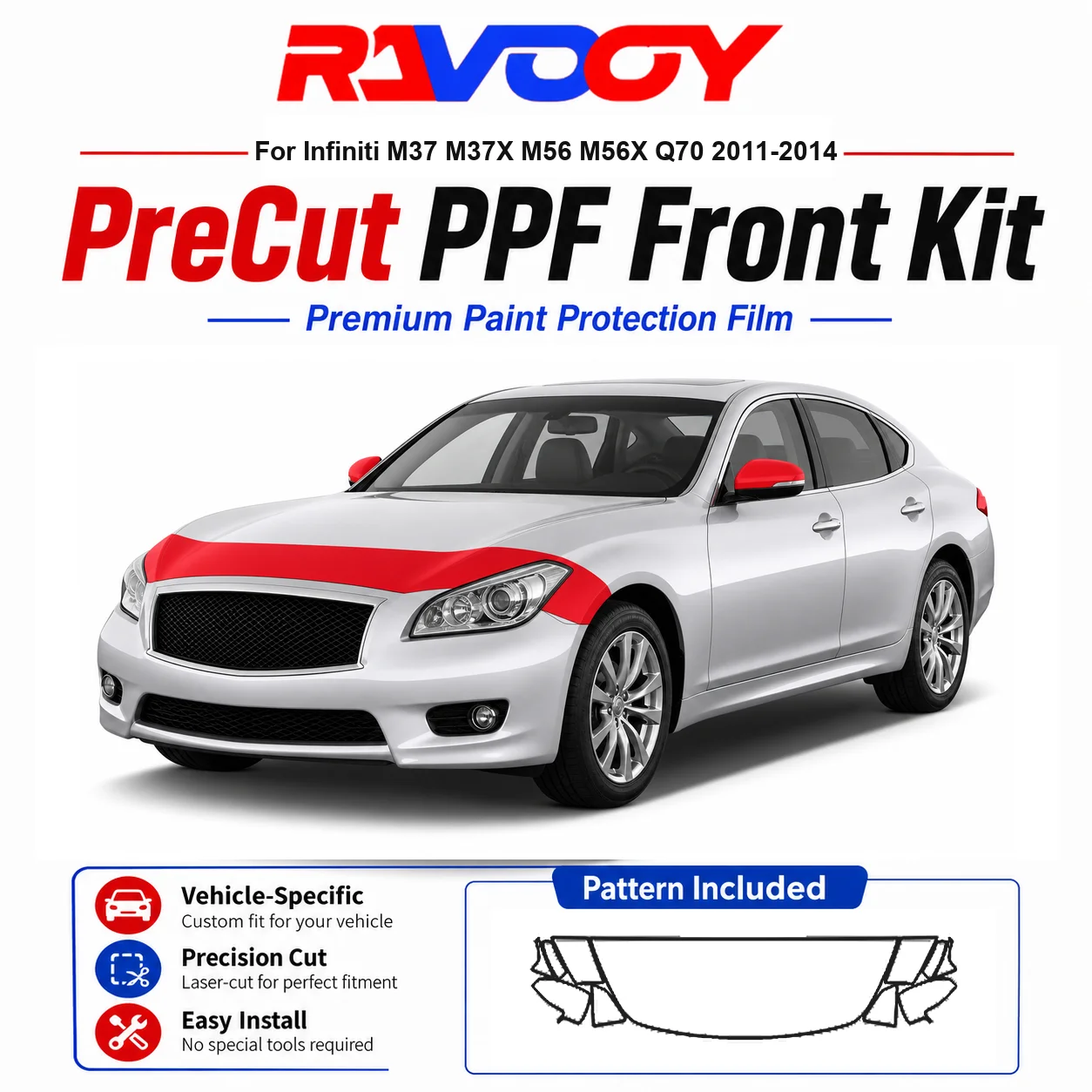 8.5mil TPU Precut PPF Kit For Infiniti M37 M37X M56 M56X Q70 2011-2014 - Hood, Fenders & Mirrors - Self-Healing Clear Bra
8.5mil TPU Precut PPF Kit For Infiniti M37 M37X M56 M56X Q70 2011-2014 - Hood, Fenders & Mirrors - Self-Healing Clear Bra