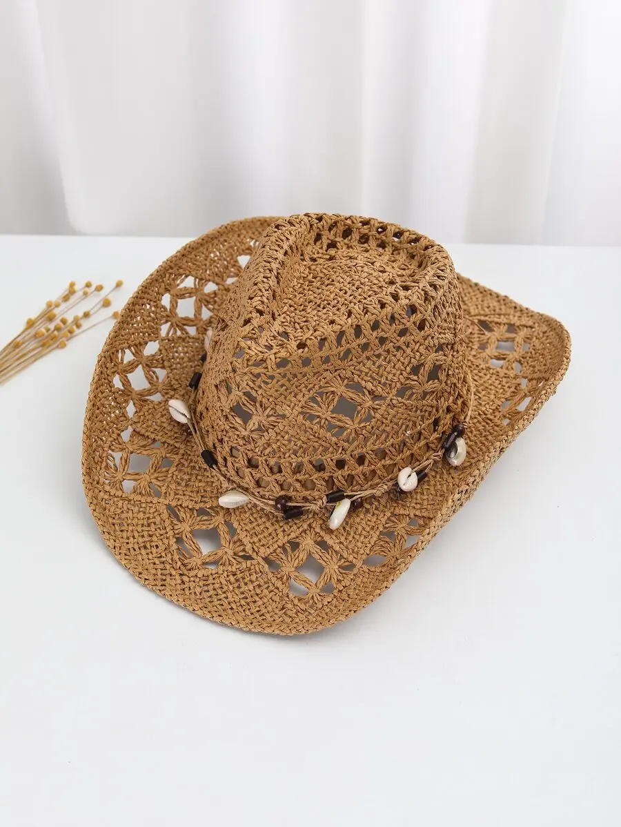 Boho Women Straw Hat With Shell Decor Hollow Out Sun Hat Cowboy Style
Boho Women Straw Hat With Shell Decor Hollow Out Sun Hat Cowboy Style