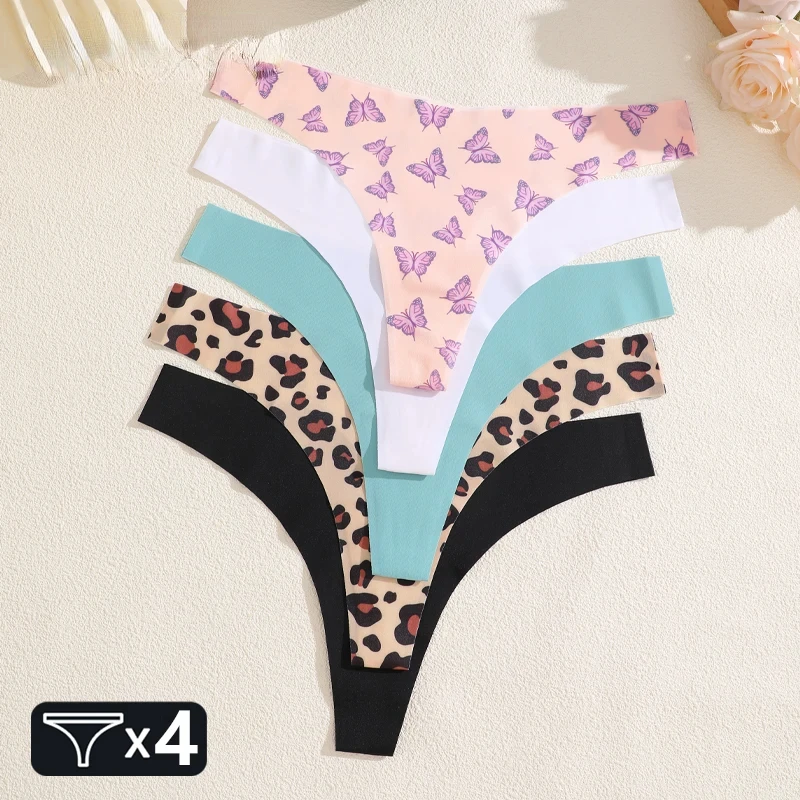 4Pcs Seamless Ultra-thin Underwear Womens Ice Silk Thongs Sexy Leopard Printed And Solid G-string Girls Soft Lingerie Boxer mtb
4Pcs Seamless Ultra-thin Underwear Womens Ice Silk Thongs Sexy Leopard Printed And Solid G-string Girls Soft Lingerie Boxer mtb