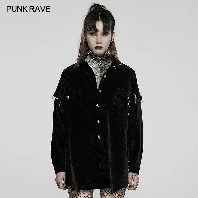 PUNK RAVE Women's Punk Decomposition Soft Velvet Loose Daily Shirt Fashion Casual Women Black Tops Shirts Autumn & Winter
PUNK RAVE Women's Punk Decomposition Soft Velvet Loose Daily Shirt Fashion Casual Women Black Tops Shirts Autumn & Winter
