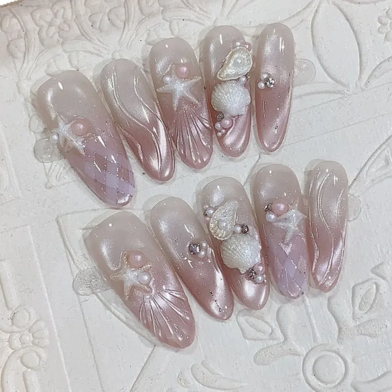 10 Pieces Sweet Pink Gradient Glitter Pearl Handmade Press On Nails Ocean Beach 3D Starfish Shells Fake Nails Removable Reusable
10 Pieces Sweet Pink Gradient Glitter Pearl Handmade Press On Nails Ocean Beach 3D Starfish Shells Fake Nails Removable Reusable