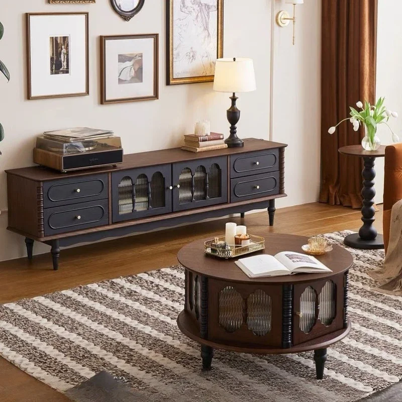 American solid wood coffee table TV cabinet combination French retro living room household oval tea table floor cabinet locker
American solid wood coffee table TV cabinet combination French retro living room household oval tea table floor cabinet locker