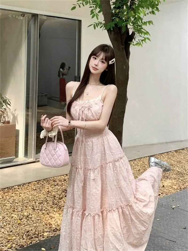 Women Boho Pink Embossed Floral Maxi Dress Lace Cami Drawstring Bust Tiered Ruffle Cake Skirt Beach Cottagecore Sundress
Women Boho Pink Embossed Floral Maxi Dress Lace Cami Drawstring Bust Tiered Ruffle Cake Skirt Beach Cottagecore Sundress