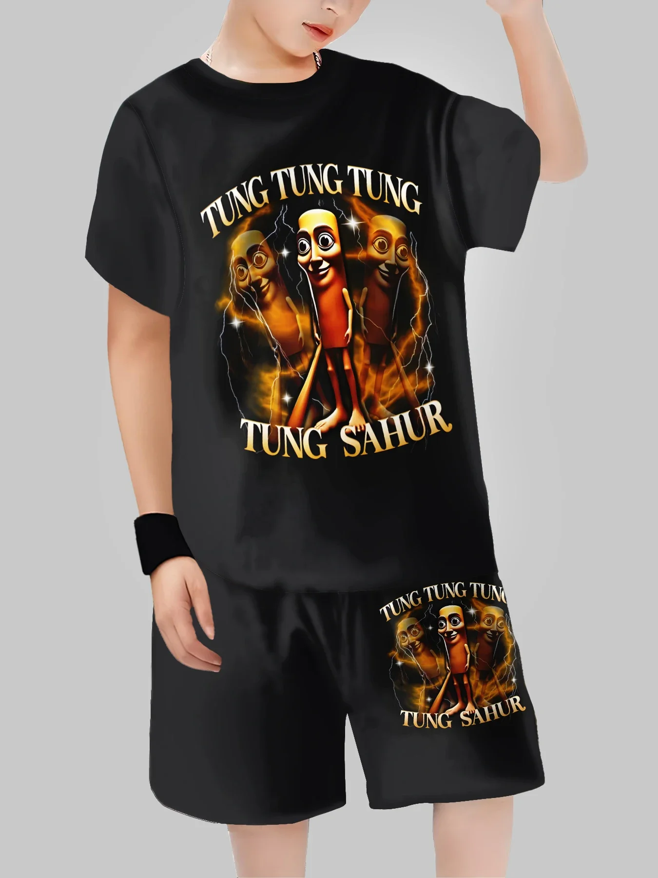 Cartoon Print T-Shirt Shorts Set Funny Boys Clothing Set, "TUNG TUNG SAHUR" Italian Brainrot Kids Sports Breathable Clothing
Cartoon Print T-Shirt Shorts Set Funny Boys Clothing Set, "TUNG TUNG SAHUR" Italian Brainrot Kids Sports Breathable Clothing
