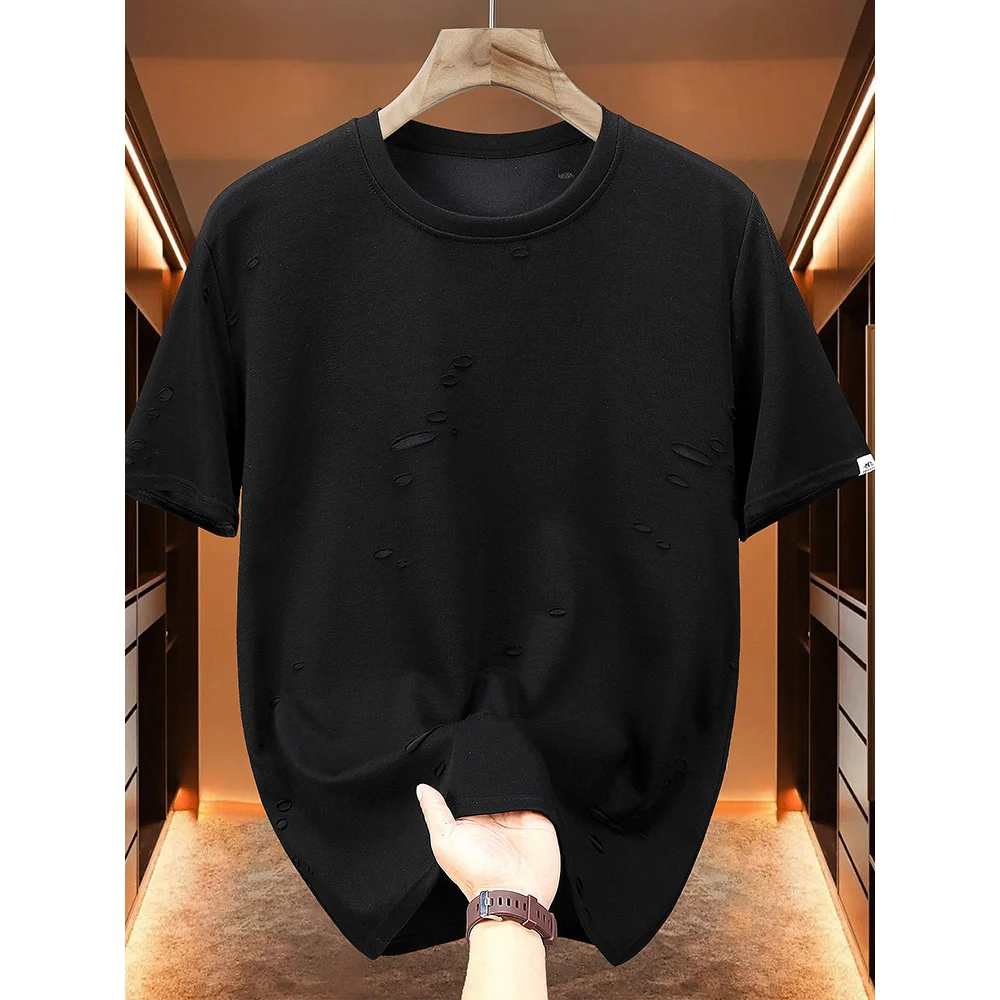 175kg 11xl Men's Summer Fashion Brand Perforated Short sleeved T-shirt Loose Plus Size Solid Color Casual T-shirt with holes
175kg 11xl Men's Summer Fashion Brand Perforated Short sleeved T-shirt Loose Plus Size Solid Color Casual T-shirt with holes