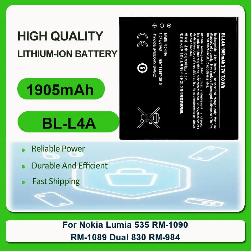 Replacement Mobile Phone Battery For Nokia Lumia 535 RM-1090 Dual SIM RM-1089 single SIM 1905mAh
Replacement Mobile Phone Battery For Nokia Lumia 535 RM-1090 Dual SIM RM-1089 single SIM 1905mAh