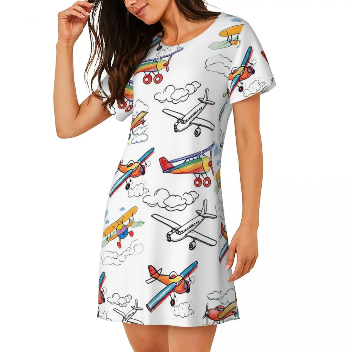 Airplanes Pattern Aviation Enthusiast Short Sleeves Nightdress For Sleeping Women Short Sleeve Nightgowns Loose Pajama Dress
Airplanes Pattern Aviation Enthusiast Short Sleeves Nightdress For Sleeping Women Short Sleeve Nightgowns Loose Pajama Dress