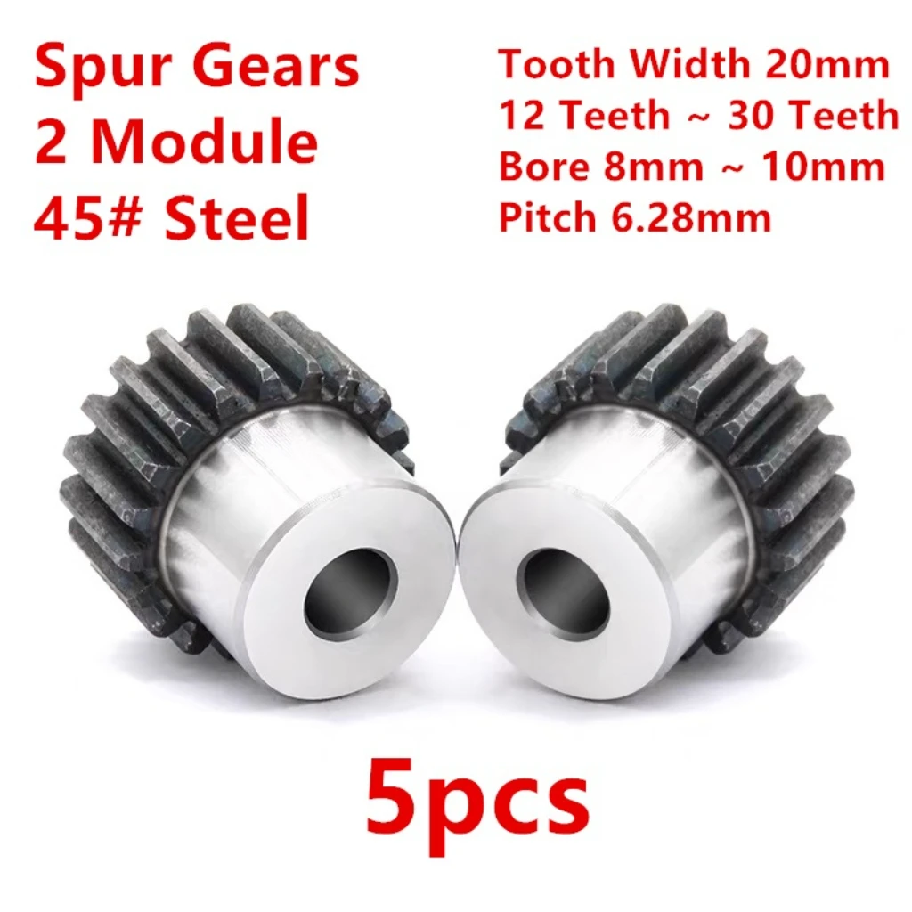 5pcs Spur Gears 2 Module 45# Steel Tooth Width 20mm 12 Teeth ~ 30 Teeth Bore 8mm ~ 10mm Pitch 6.28mm Round Hole with Hub Gears
5pcs Spur Gears 2 Module 45# Steel Tooth Width 20mm 12 Teeth ~ 30 Teeth Bore 8mm ~ 10mm Pitch 6.28mm Round Hole with Hub Gears
