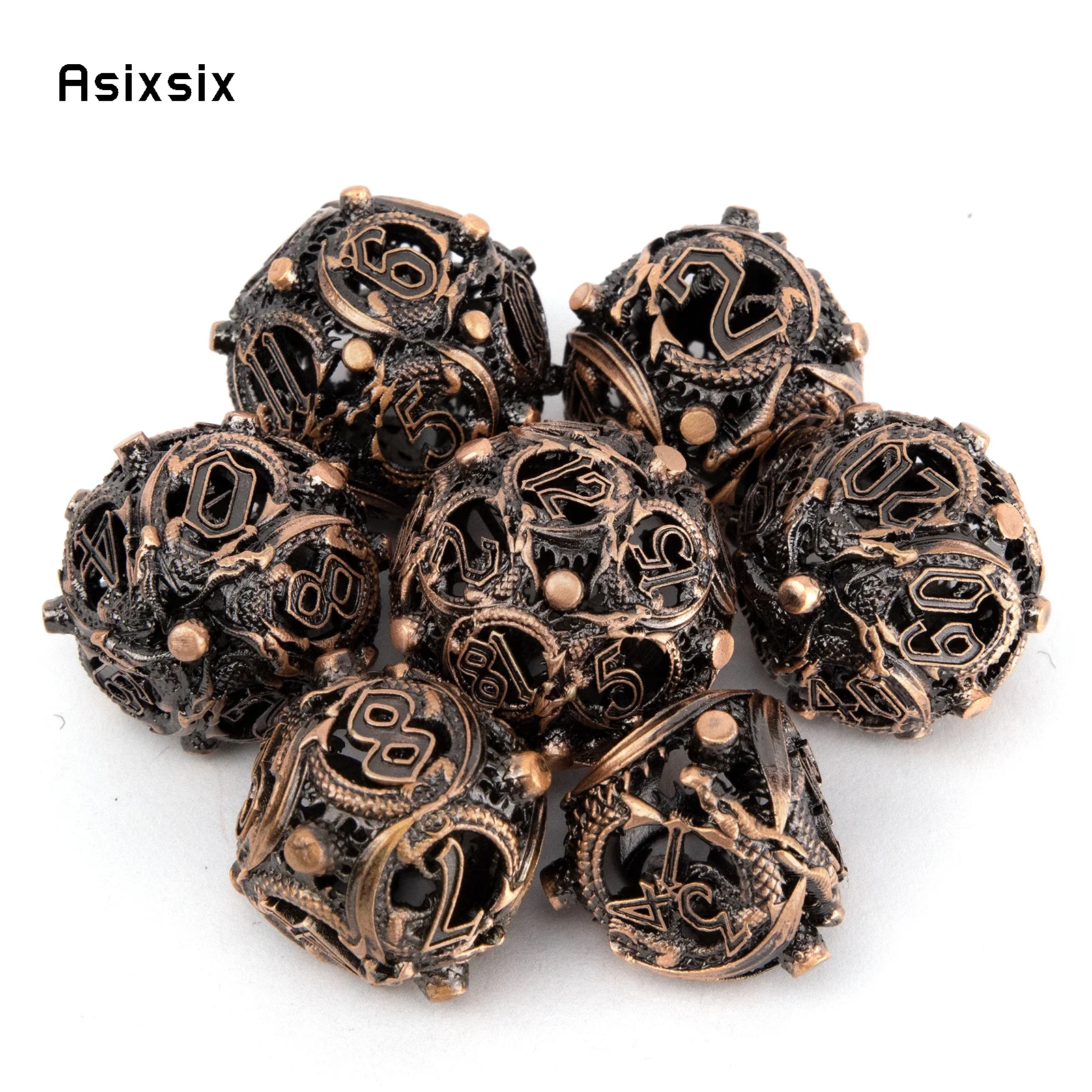 7 Pcs Copper Circular Dragon Metal Dice Hollow Metal Polyhedral Dice Set Suitable for Role-Playing RPG Board Game Card Game
7 Pcs Copper Circular Dragon Metal Dice Hollow Metal Polyhedral Dice Set Suitable for Role-Playing RPG Board Game Card Game