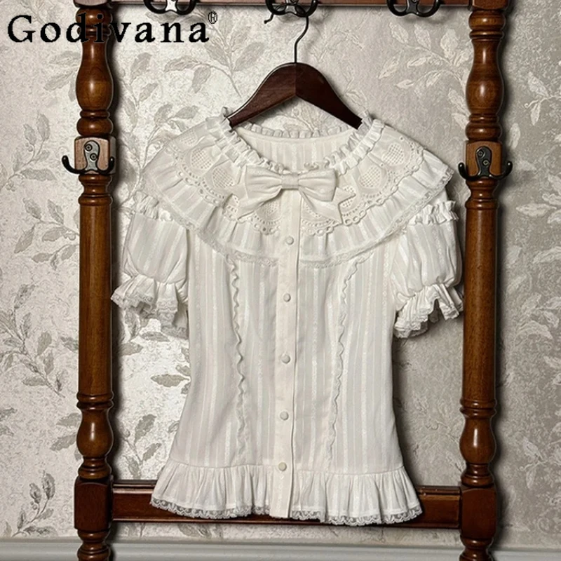 Elegant Lolita Short Sleeve Sweet Versatile Summer Vintage Gorgeous Shirt Girls New Crew Neck Lace Up Solid Color Princess Top
Elegant Lolita Short Sleeve Sweet Versatile Summer Vintage Gorgeous Shirt Girls New Crew Neck Lace Up Solid Color Princess Top