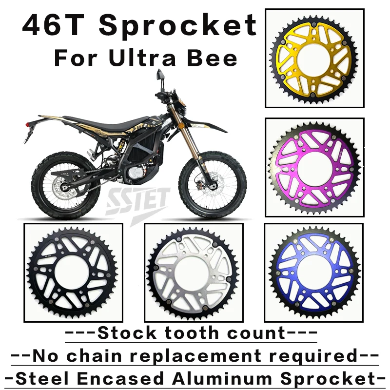 46T Steel Clad Aluminum Sprocket for Surron Ultra Bee | Higher Strength Than Stock, No Chain Replacement Needed, Multiple Colors
46T Steel Clad Aluminum Sprocket for Surron Ultra Bee | Higher Strength Than Stock, No Chain Replacement Needed, Multiple Colors