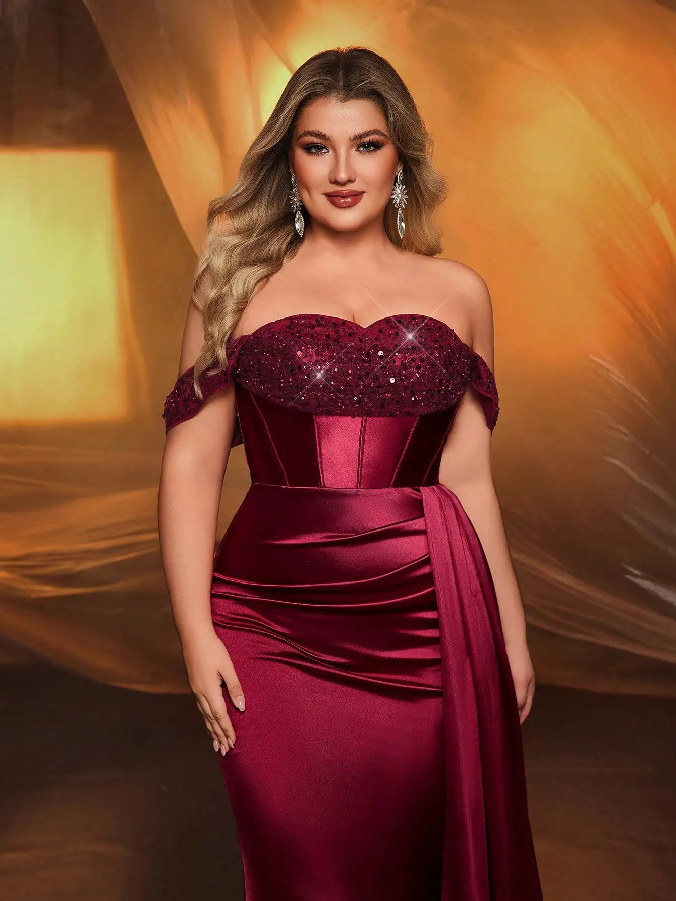 Платье-русалка из атласа с пайетками и открытыми плечами больших размеров для свадебной вечеринки или банкета
Платье-русалка из атласа с пайетками и открытыми плечами больших размеров для свадебной вечеринки или банкета