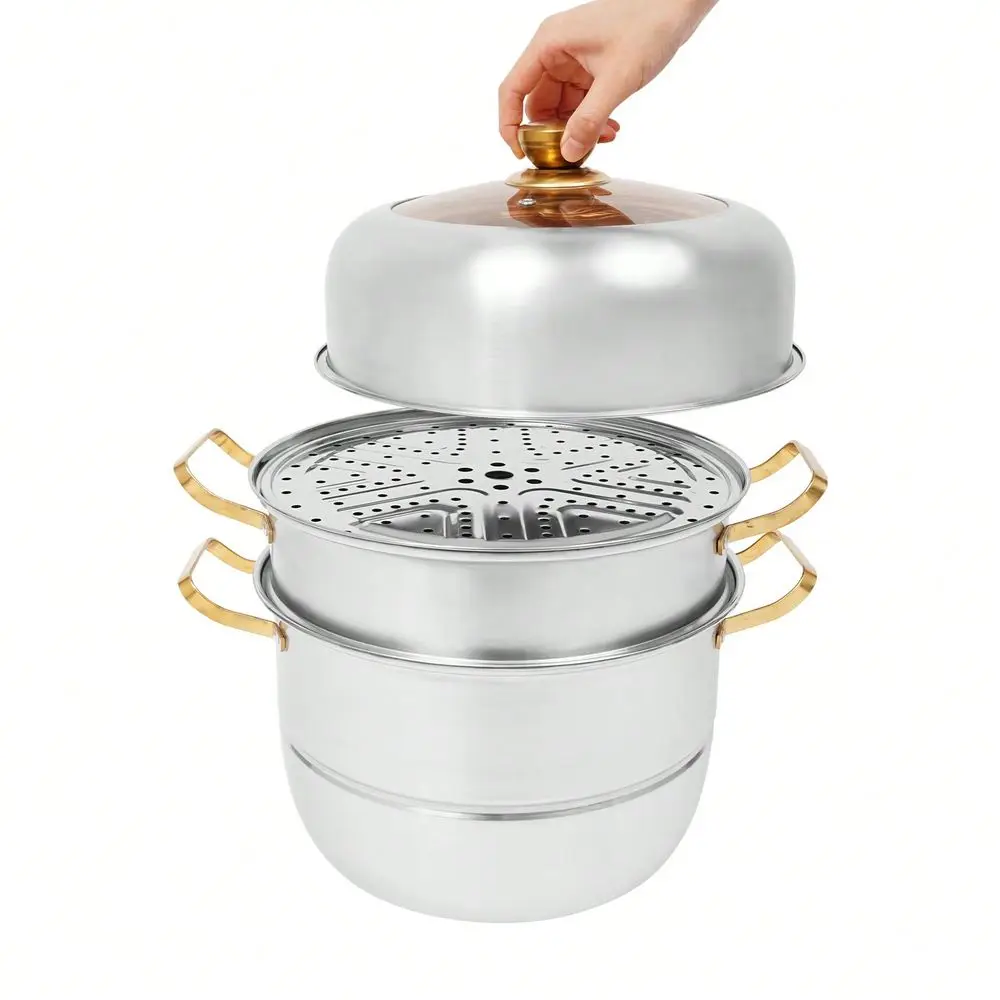 12.6 Inch Stainless Steel Steamer Pot Thick-Bottomed, 3 Tier Food Steamer For Cooking, Large Metal Steam Cooker,8L/2.11Gal
12.6 Inch Stainless Steel Steamer Pot Thick-Bottomed, 3 Tier Food Steamer For Cooking, Large Metal Steam Cooker,8L/2.11Gal