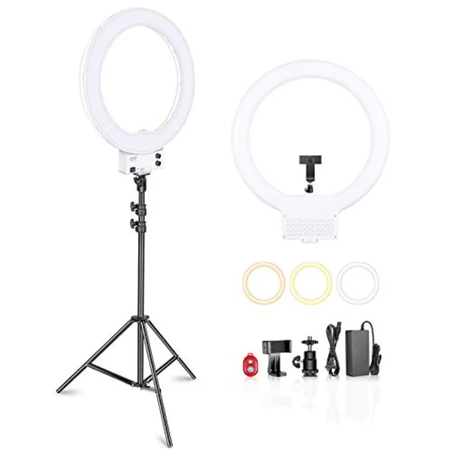 18 Inch Ring Light with Tripod Stand, 55W Large LED Ringlight, Cold Shoe Phone Holder Compatible with iPhone Camera for Video R