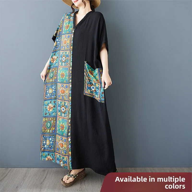 Летний клетчатый длинный V-образный вырез для похудения Bla Dr, халат в стиле ретро, свободный крой из хлопка и полиэстера, повседневный комбинезон для поездок на работу 
Летний клетчатый длинный V-образный вырез для похудения Bla Dr, халат в стиле ретро, свободный крой из хлопка и полиэстера, повседневный комбинезон для поездок на работу