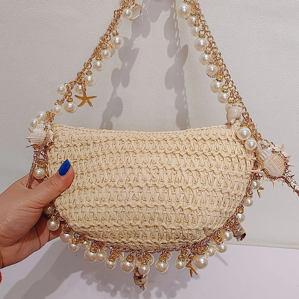 Women's Bohemian Straw Bag Handwoven Conch Starfish Beach Bag Pearls Shell Hand-Woven Handbags Rattan Half Moon Shoulder Bags
Women's Bohemian Straw Bag Handwoven Conch Starfish Beach Bag Pearls Shell Hand-Woven Handbags Rattan Half Moon Shoulder Bags