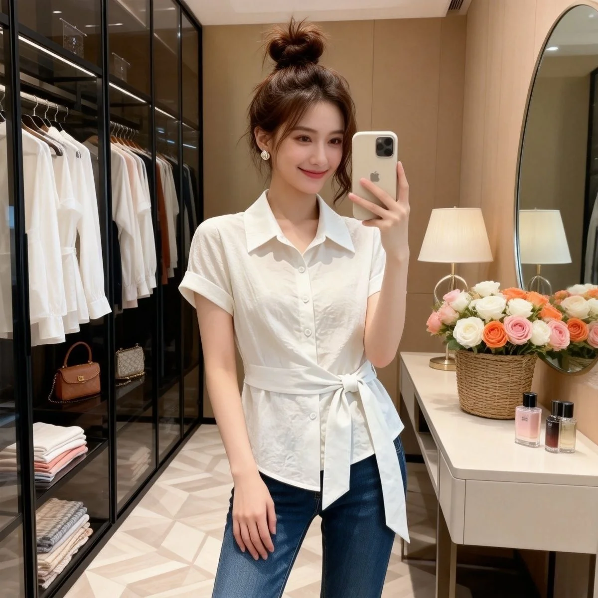 Fashionable Korean Style Women's Shirt Summer New Design Waist-Cinching Turn-down Collar Belted Meat- Concealing Top
Fashionable Korean Style Women's Shirt Summer New Design Waist-Cinching Turn-down Collar Belted Meat- Concealing Top