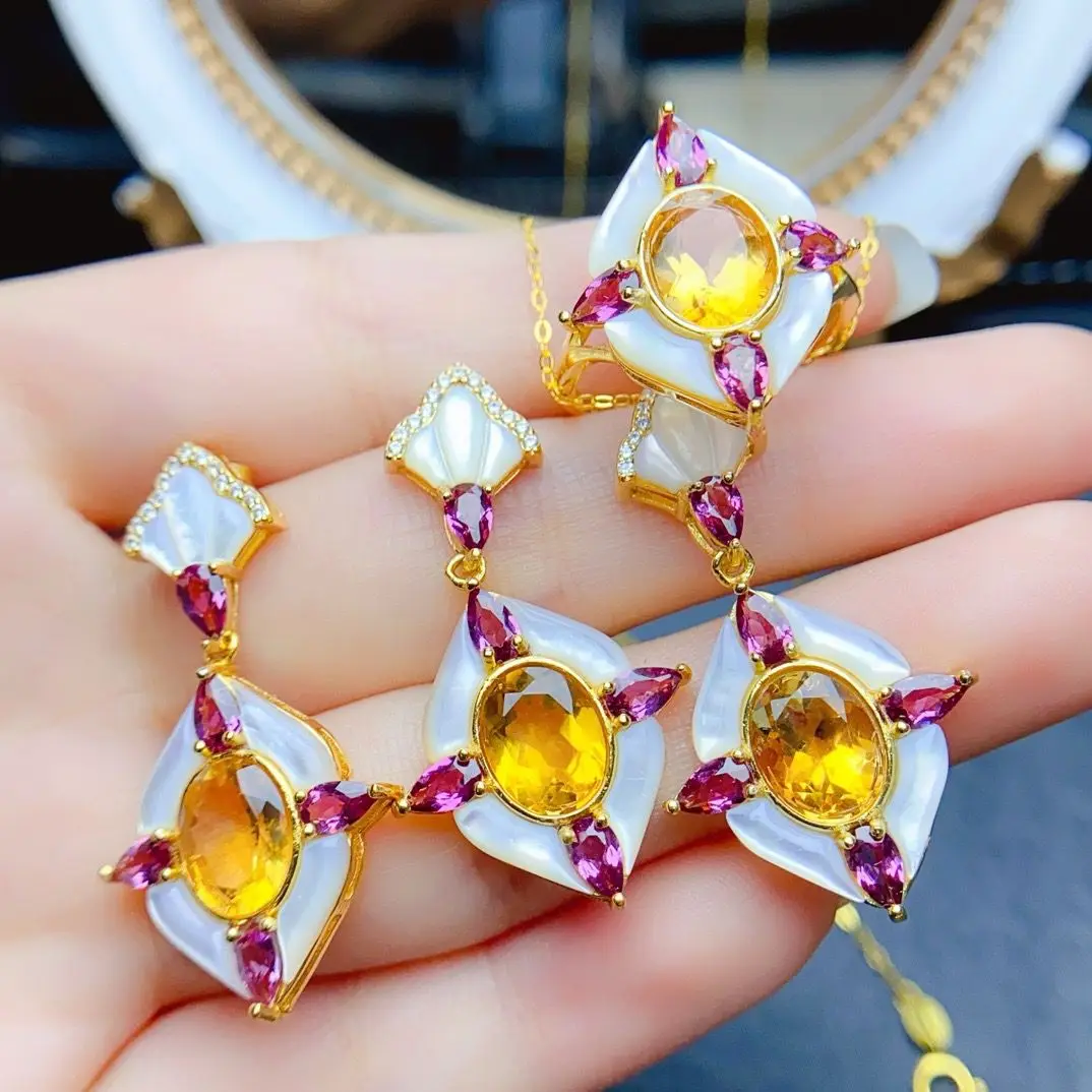 ZECAA Citrine Pendant Earrings Ring Jewelry Sets For Woman With Natural Citrine Gemstone 7*9mm Citrine Jewelry Sets
ZECAA Citrine Pendant Earrings Ring Jewelry Sets For Woman With Natural Citrine Gemstone 7*9mm Citrine Jewelry Sets