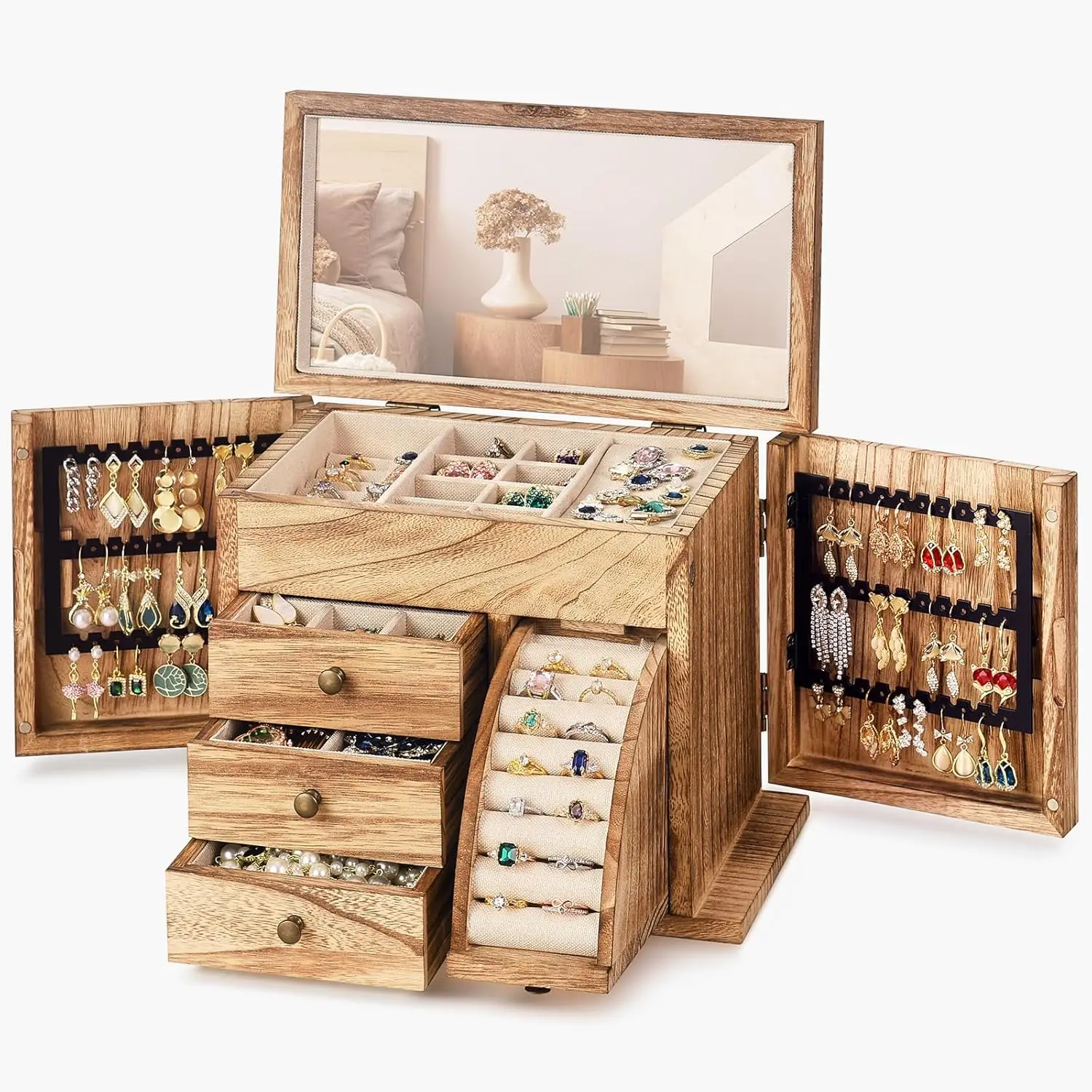 Jewelry Box Organizer, Solid Wood Jewelry Boxes for Women with Mirror, Double Layer Jewelry Organizer Box Display
Jewelry Box Organizer, Solid Wood Jewelry Boxes for Women with Mirror, Double Layer Jewelry Organizer Box Display