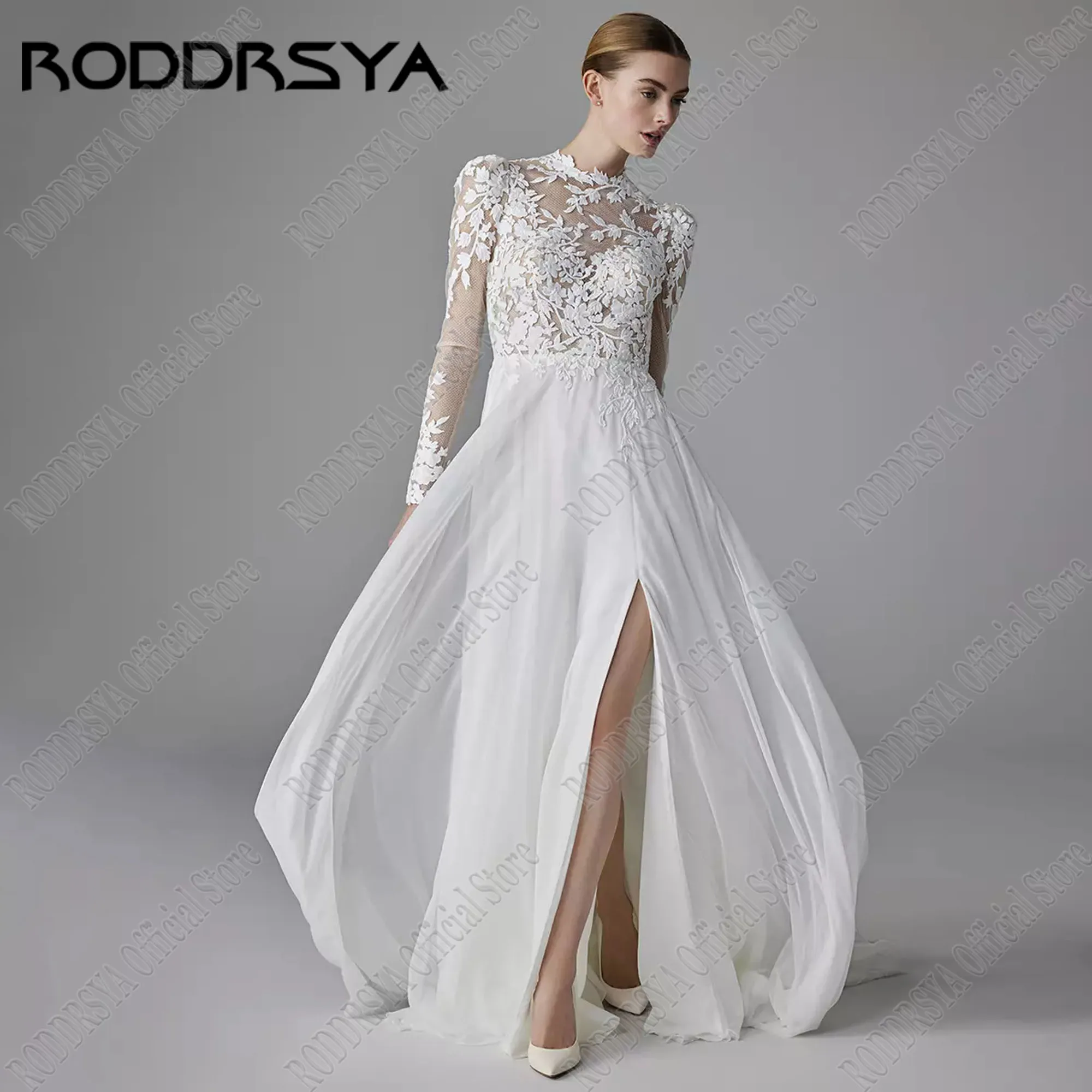 RODDRSYA Civil O-NecK Wedding Gowns Full Sleeve Applique Chiffon Bride Dresses Side Split Backless Wedding Dress Customized
RODDRSYA Civil O-NecK Wedding Gowns Full Sleeve Applique Chiffon Bride Dresses Side Split Backless Wedding Dress Customized