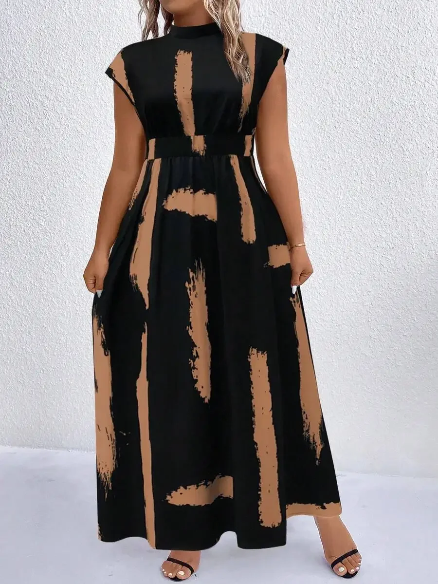 Black And Tan Abstract Print Mock Neck Maxi Dress For Women
Black And Tan Abstract Print Mock Neck Maxi Dress For Women