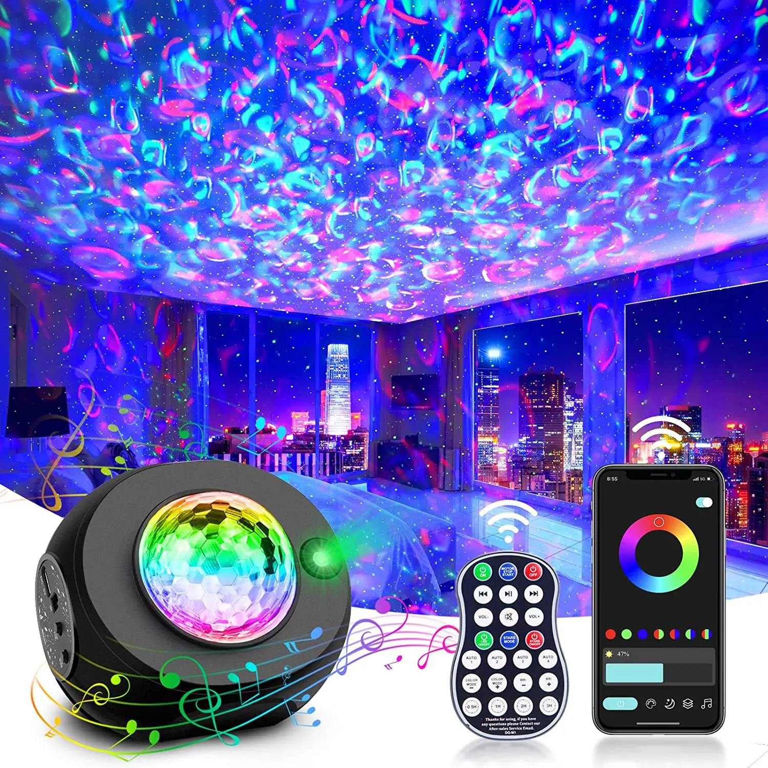 Bluetooth Music Starry Sky Projection Light APP Remote Control Water Pattern Laser Gypsy Night Ambient Stage
Bluetooth Music Starry Sky Projection Light APP Remote Control Water Pattern Laser Gypsy Night Ambient Stage