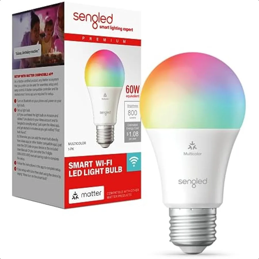 LED Smart Light Bulb A19 MatterEnabled Multicolor Works with Alexa 60W Equivalent 800LM Instant Pairing 2.4 GHz WiFi 1Pack
LED Smart Light Bulb A19 MatterEnabled Multicolor Works with Alexa 60W Equivalent 800LM Instant Pairing 2.4 GHz WiFi 1Pack