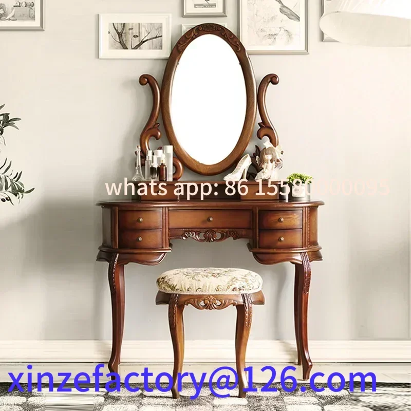 Customizable -European Solid Wood Mirror Bedroom Dresser Princess Furniture Dark Villa Luxury Carved Makeup Table
Customizable -European Solid Wood Mirror Bedroom Dresser Princess Furniture Dark Villa Luxury Carved Makeup Table