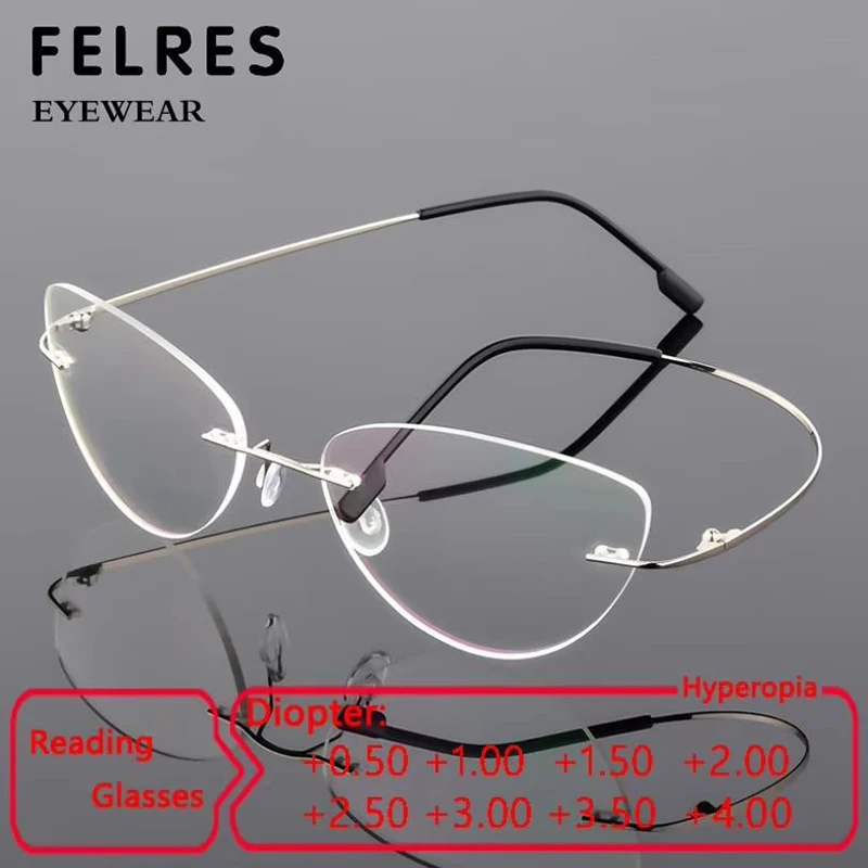 Rimless Cat Eye Anti Blue Light Reading Glasses Women Lightweight Titanium Alloy Frameless Prescription Optical Eyewear Readers
Rimless Cat Eye Anti Blue Light Reading Glasses Women Lightweight Titanium Alloy Frameless Prescription Optical Eyewear Readers