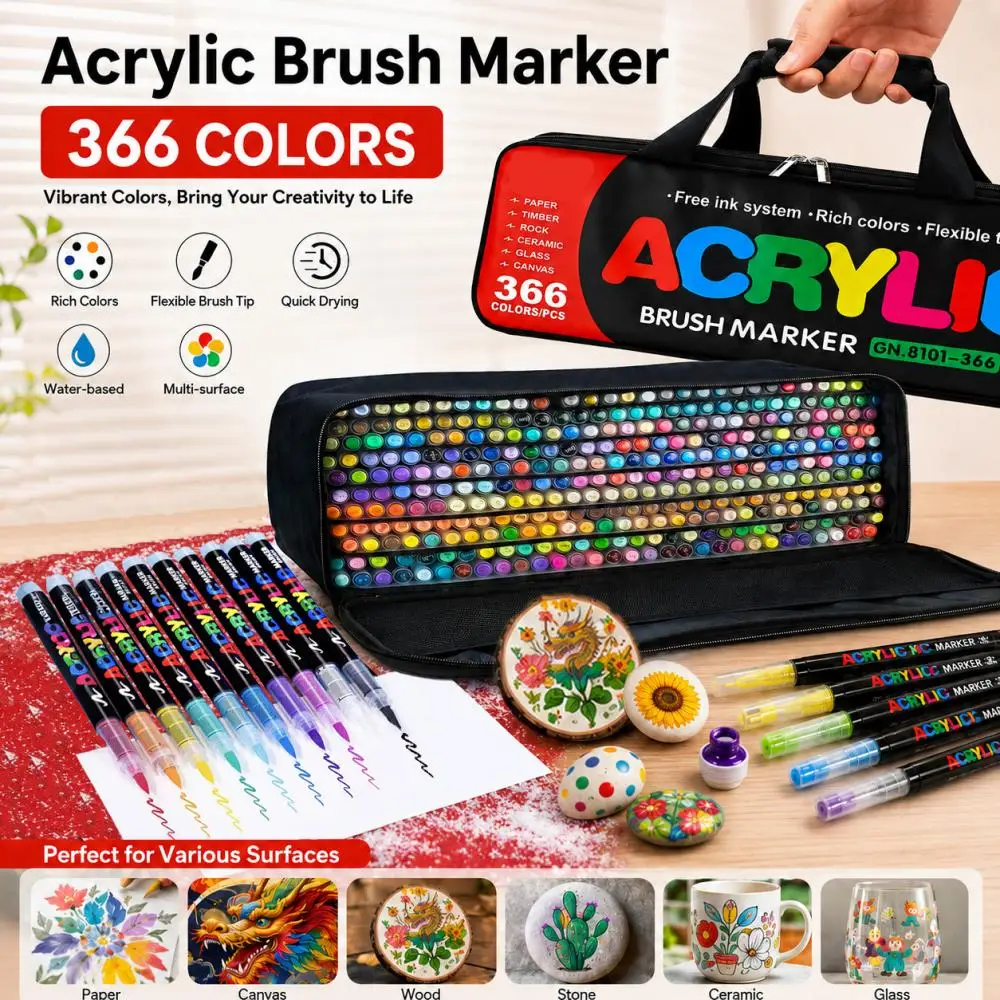 288/366 Color Acrylic Brush Tip Paint Markers Non-toxic Washable DIY Crafts for Stones Records Ceramics Glass Canvas Rock Wood
288/366 Color Acrylic Brush Tip Paint Markers Non-toxic Washable DIY Crafts for Stones Records Ceramics Glass Canvas Rock Wood