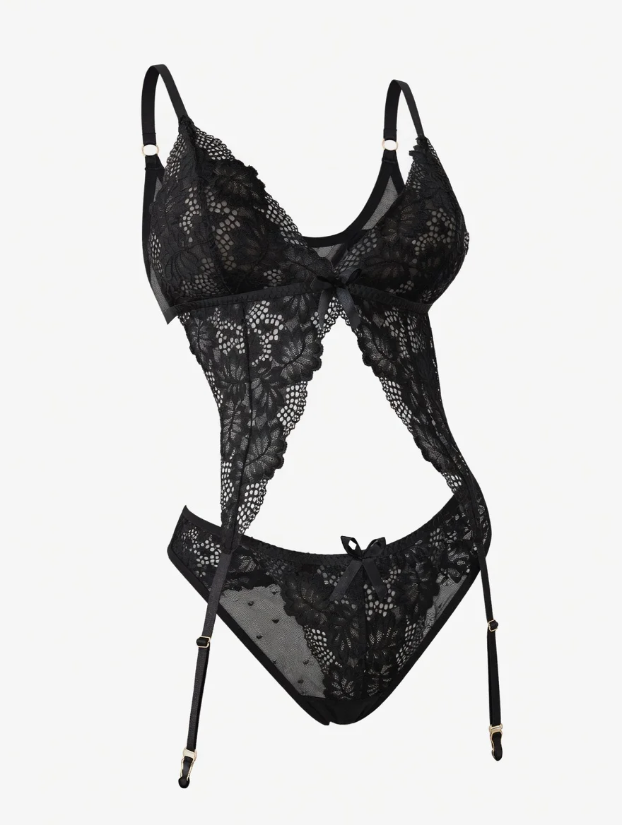 Black Lace Lingerie Teddy Set Sheer Floral Babydoll with Garter Straps for Women Date Night Romantic
Black Lace Lingerie Teddy Set Sheer Floral Babydoll with Garter Straps for Women Date Night Romantic
