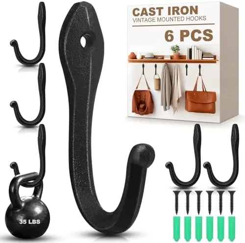 LEIFIDE 6-Piece Vintage Iron Wall Hooks – Rust-Proof Heavy Duty Hangers for Coats, Bags, Hats – Black Rustic Decor
LEIFIDE 6-Piece Vintage Iron Wall Hooks – Rust-Proof Heavy Duty Hangers for Coats, Bags, Hats – Black Rustic Decor