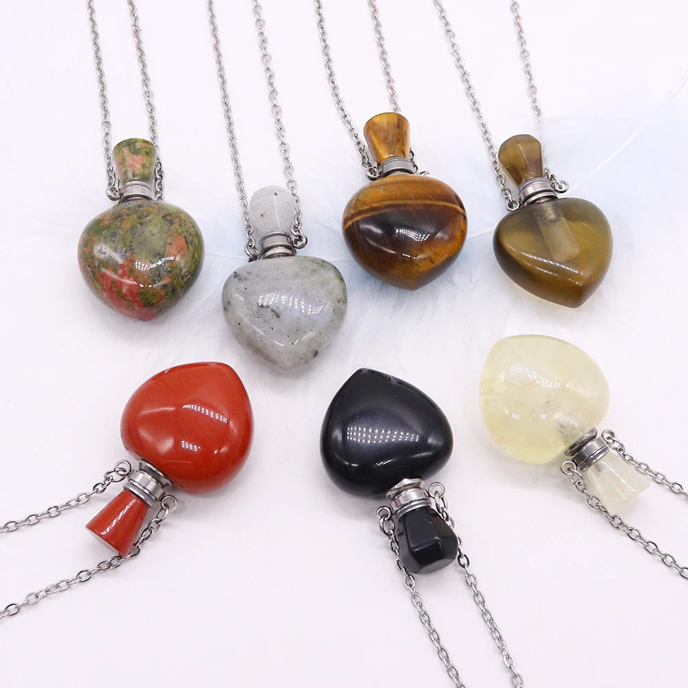 Natural Stone Heart Pendant Amethyst Perfume Bottle Crystal Quartz Amethyst Essential Oil Diffuser Love Gift Necklace for Women
Natural Stone Heart Pendant Amethyst Perfume Bottle Crystal Quartz Amethyst Essential Oil Diffuser Love Gift Necklace for Women