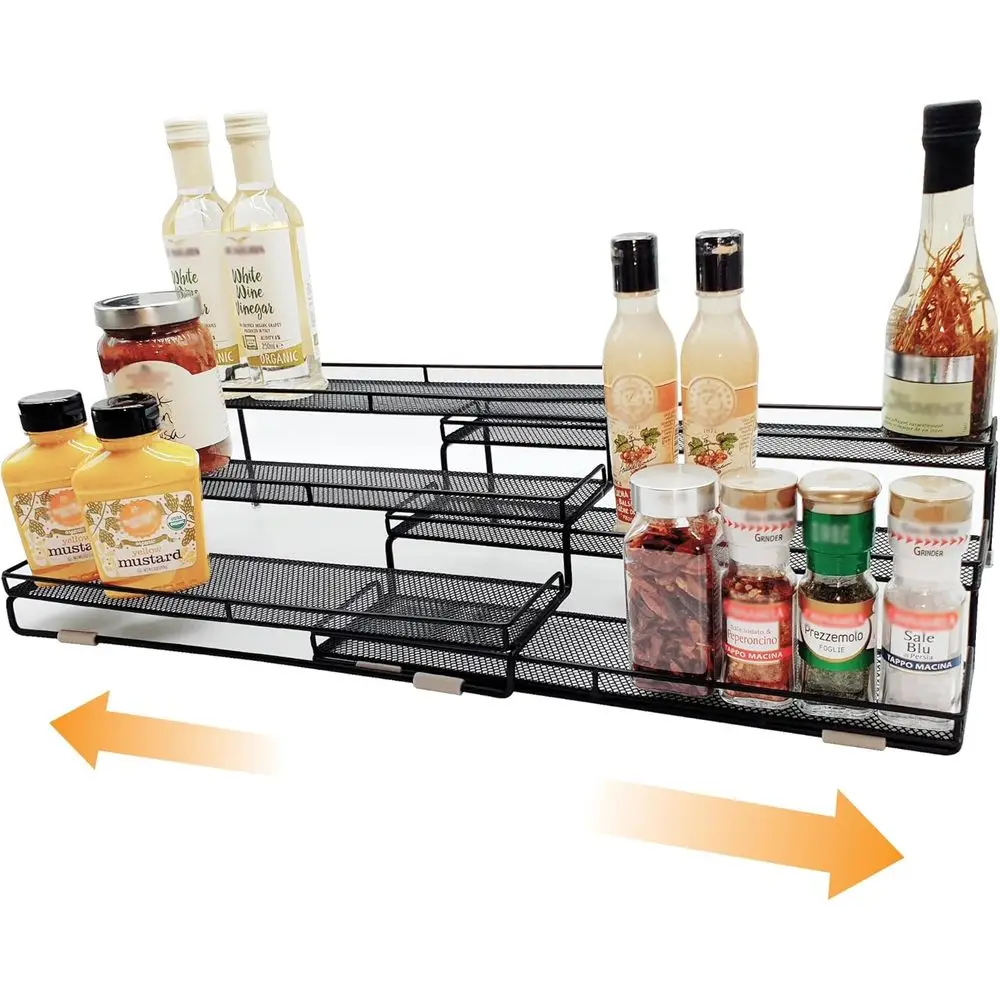 3 Tier Wide Expandable Cabinet Spice Rack Organizer (14.5 to 29.1) - Step Shelf with Protection Railing, Black
3 Tier Wide Expandable Cabinet Spice Rack Organizer (14.5 to 29.1) - Step Shelf with Protection Railing, Black