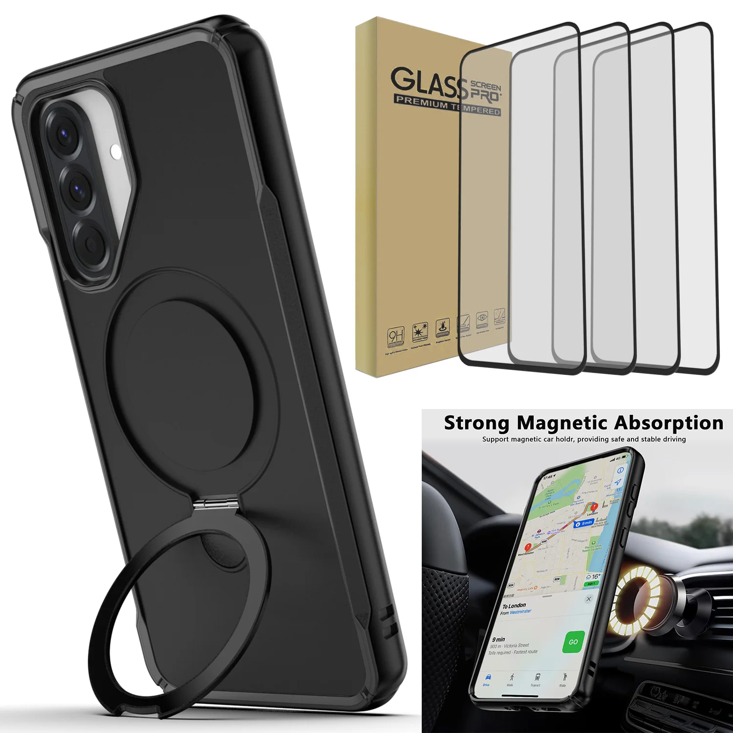 Black For Samsung Galaxy A36 5G Case Magnetic Shockproof Ring Kickstand Cover And 4pcs Clear Tempered Glass Screen Protectors
Black For Samsung Galaxy A36 5G Case Magnetic Shockproof Ring Kickstand Cover And 4pcs Clear Tempered Glass Screen Protectors