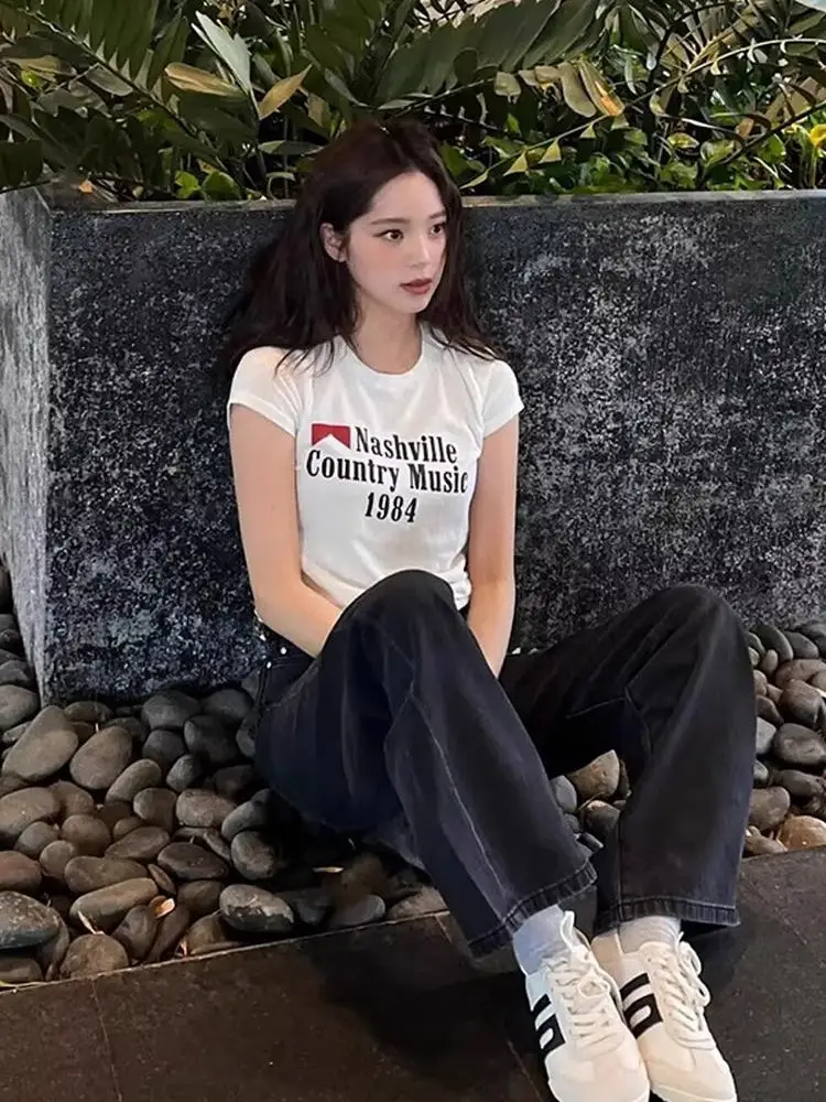 Exjr White American Letter round Neck Short Sleeve T-Shirt Women's Slim Fit Summer Top Commute Style Casual Wear
Exjr White American Letter round Neck Short Sleeve T-Shirt Women's Slim Fit Summer Top Commute Style Casual Wear