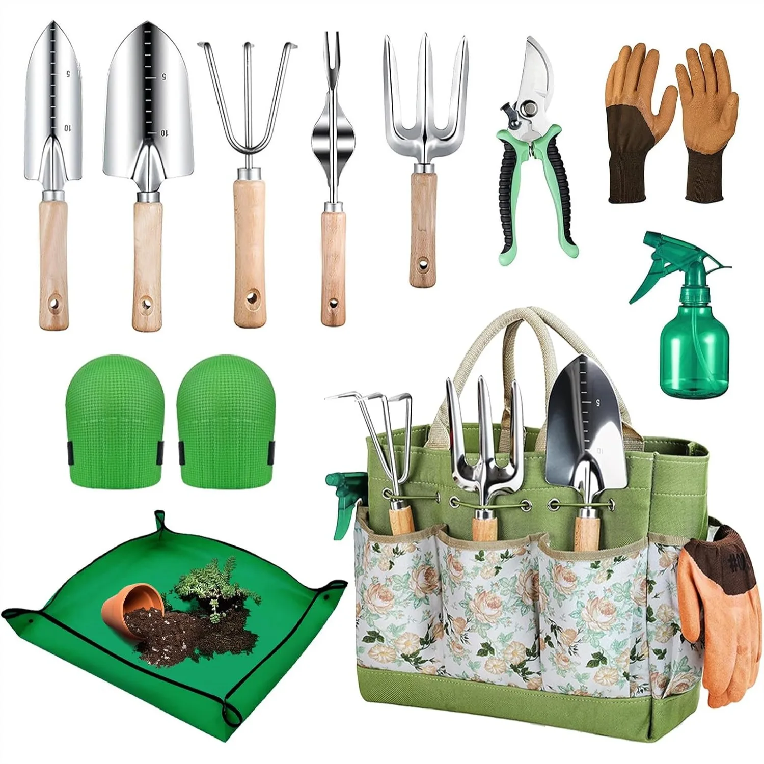 11 Piece Gardening Tools Set with Knee Pads and Repotting Mat, Heavy Duty Stainless Steel Hand Tools for Planting and Weeding
11 Piece Gardening Tools Set with Knee Pads and Repotting Mat, Heavy Duty Stainless Steel Hand Tools for Planting and Weeding